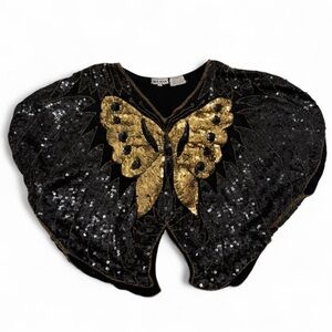 Vintage 80’s 100% Silk Shomax Sequin Butterfly Blouse Women’s XL Glam Festival